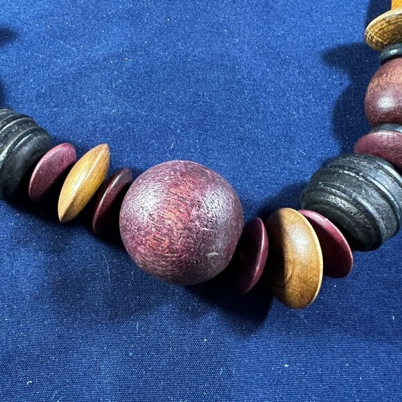 Chunky Wooden Beaded Necklace With Mixed Size & Color Beads - Picture 2 of 3